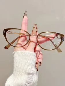 Women's Elliptical Shape Cat Eye Thin Frame Transparent Glasses, Transparent Lenses, Elegant High-End Design, Art Academy Style, Casual Daily Wear