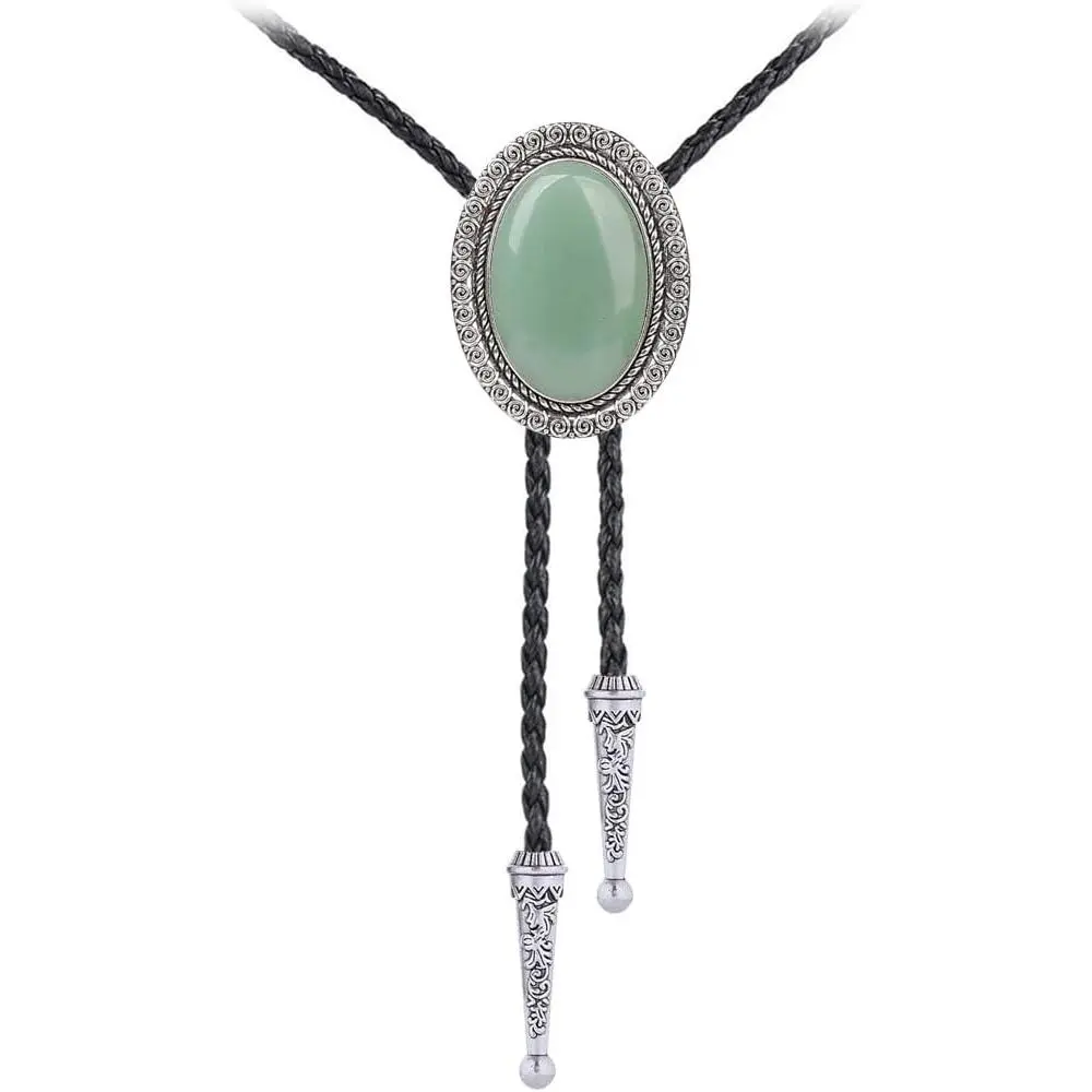 Z-NKL44 Bolo Tie - Men's Women's Silver Real Stone Nylon Leather Western Cowboy Necktie, Ideal Gift for Birthday, Christmas, Anniversary, Gingham, Engagement, Female, Mother's Day, Antique Silver Plated, Casual, Father's Day, Western Style, Loose, Leather
