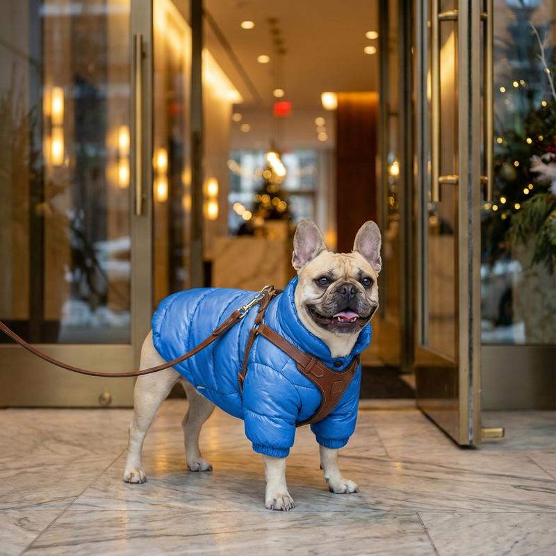 Frenchie Quilted Puffer Winter Jacket – Lightweight Water-Resistant Coat Designed for French Bulldogs