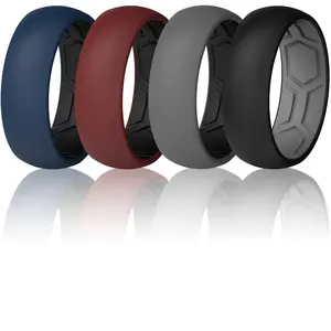ThunderFit Men's Air Groove 7.8mm Wide 1.8mm Thick Silicone Rings, Variety Multipack 4-7