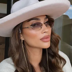 Luxury Brand Fashion Small Polygonal Sunglasses for Women Metal Half Frame Cat Eye Shades Vintage Hipster Style Unisex