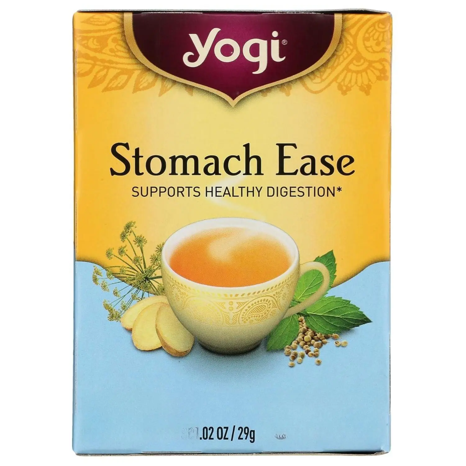 Yogi Stomach Ease Tea - 16 Count Box - USDA Organic & Non-GMO - Supports Healthy Digestion with Fennel, Licorice, Peppermint - Vegan, Gluten-Free, Caffeine-Free