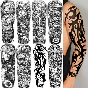 8 Sheets Full Arm Temporary Tattoo Stickers, Long-Lasting Waterproof Realistic Dove Eagle Totem Skull Art, Unisex Body Art Tattoos, Body Fake Tattoos