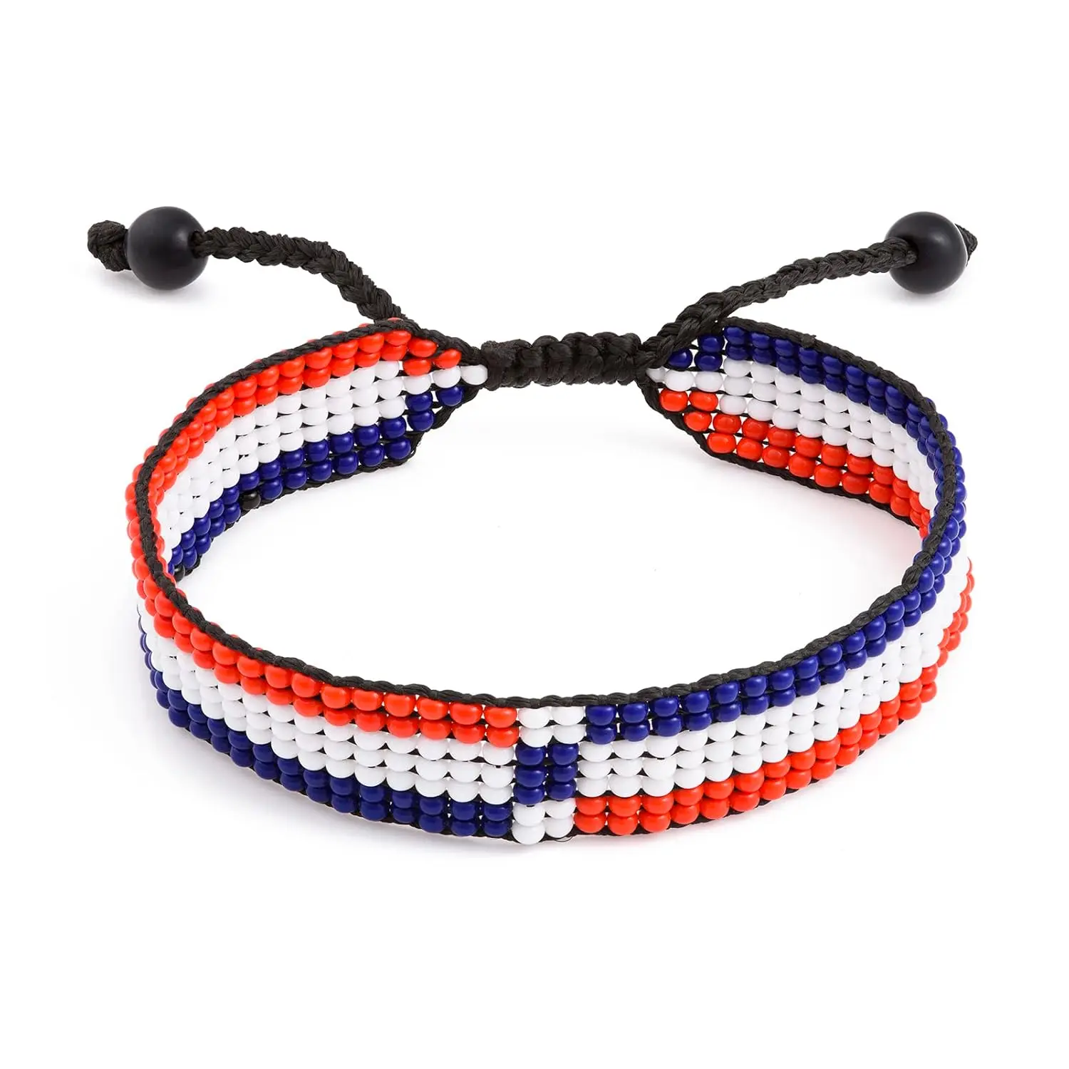 Dominican Republic Flag Bracelet: Handmade Adjustable Beaded Wristband