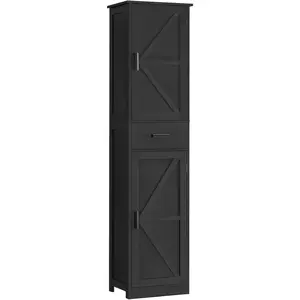 Tall Bathroom Cabinet, Storage Cabinet with 6 Shelves & Drawer, Bathroom Storage Cabinet with Adjustable Shelves, Tall Cabinet for Living Room, Home Office, Black