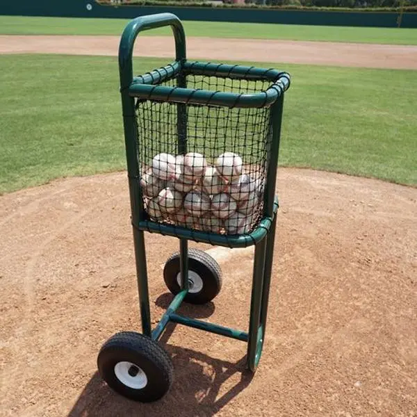 Heavy-Duty Powder-Coated Steel Batting Practice Ball Cart for Tennis & Ball Sports, with Large Capacity Basket and Oversized No-Flat Tires