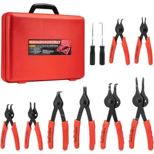 Snap Ring Pliers Set, 10 count Internal & External Retaining Ring Circlip C Clip Pliers, Heavy Duty Bent Straight Automotive Tools, Include Hook, Pick, and Storage Case