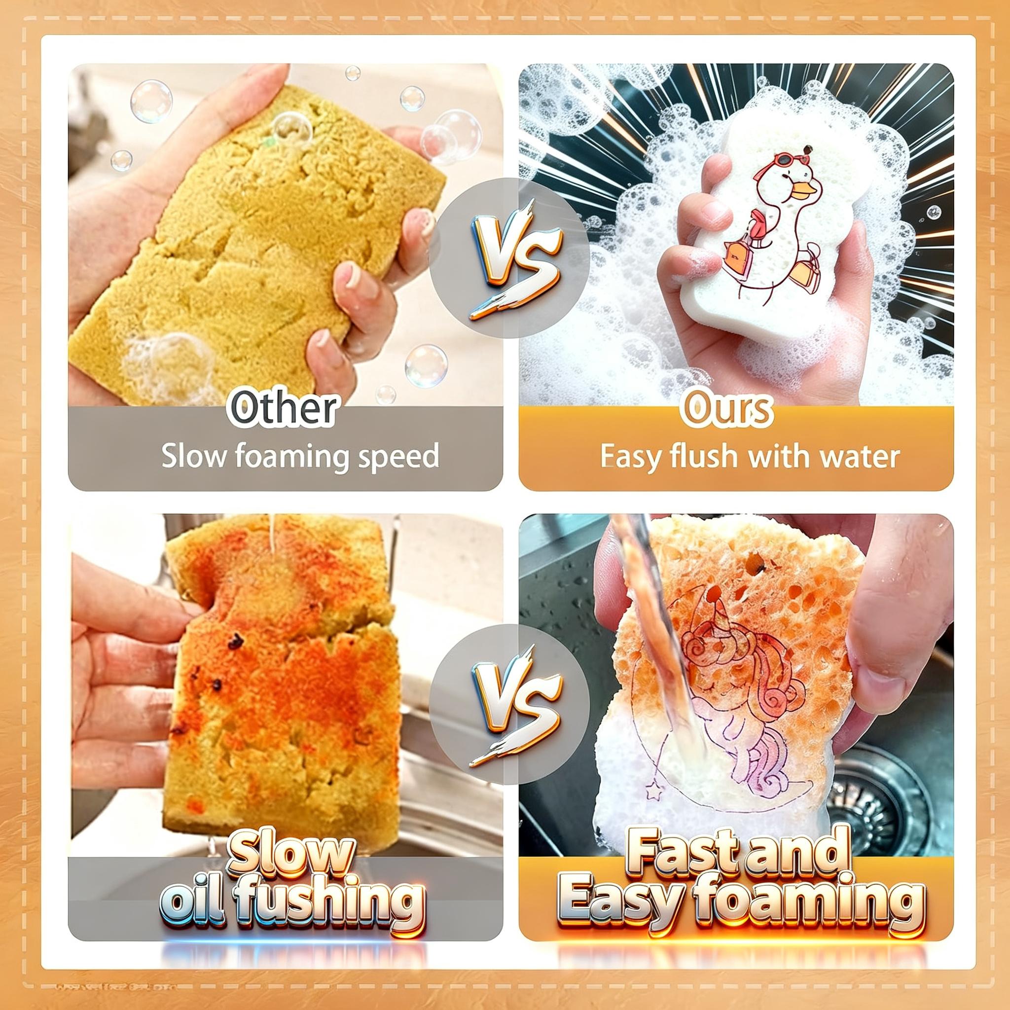 4-Pack Eco-Friendly Biodegradable Plant Sponges - Kitchen Multi-Purpose Cleaning Cloths, Absorbent, Quick-Dry, Odor-Resistant, Reusable, Non-Scratch, Powerful Degreasing, Soft, Cleaner & More Hygienic Green Cleaning Home Bulk Value Pack