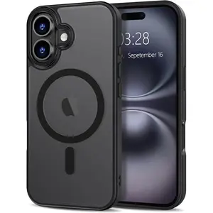 iPhone 16 Plus Case Magnetic Phone Case Compatible with MagSafe, Soft TPU Bumper Hard Translucent Matte Back Slim Fit Shockproof Protective Case Cover for Men Women Girls - Black Protection Smartphone