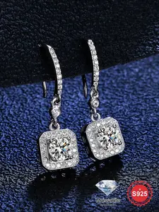 1 Pair Gorgeous Sparkling 0.5-carat Synthetic Moissanite Tassel Square Women's Pendant Earrings Real S925 Sterling Silver Dating Party Eternal Commitment Wedding Engagement Earrings Women's High-End Jewelry Anniversary Gift Valentine's Day Date Gift
