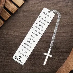 1pc Stainless Steel Verse Bookmark Keychain With Cross Charm - Scripture Engraving Keychain For Men And Women, Birthday, Valentine's Day, Christmas Gift For Boyfriend And Girlfriend, Baptism Gifts