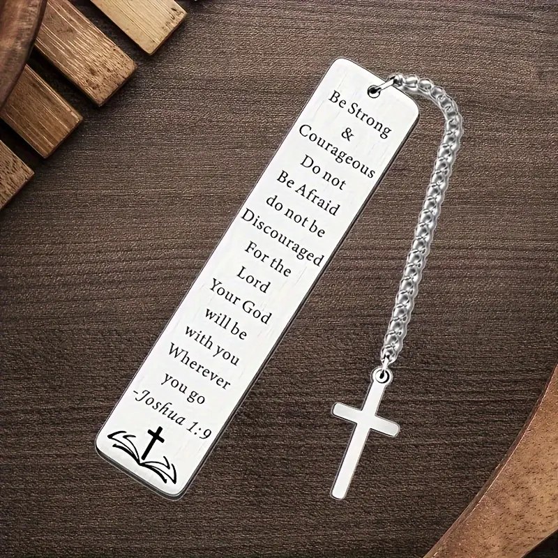 Stainless Steel Verse Bookmark Keychain with Cross Charm - Scripture Engraved Keychain for Men, Ideal for Birthday, Baptism Gifts (Office Stationery Accessory), Keychains