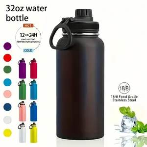 32oz Stainless Steel Leak Proof Vacuum Insulated Water Bottle - Food Contact Safe, Ideal for Christmas, Wide Mouth Thermocooler for Sports, Outdoor Activities, Hot and Cold Beverages, Halloween, Easter, Hanukkah, Thanksgiving Drinkware Flasks