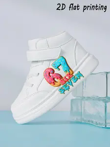 Toddler Boys Girls High Top Sneakers with 2D Cartoon Number & Donut Print, Casual PU Shoes for All Seasons, Hook Loop Design for Easy Wear