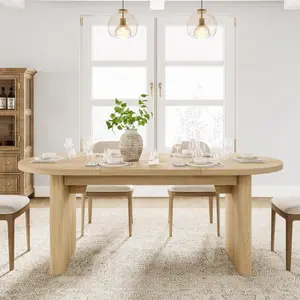 Garvee 70.8 Inch Oval Dining Table for 6-8 People with Thick Sturdy Wooden Base, Farmhouse Style Desk Suitable for Kitchen, Dining Room, and Small Apartments