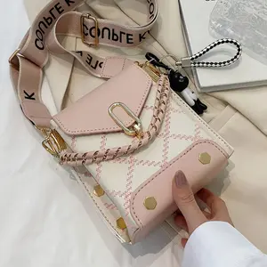 Mini Cute Leather Crossbody Bags for Women Plaid Cell Phone Shoulder Purses with Carry Compact Stylish and Versatile Everyday Use(with accessories) ﻿