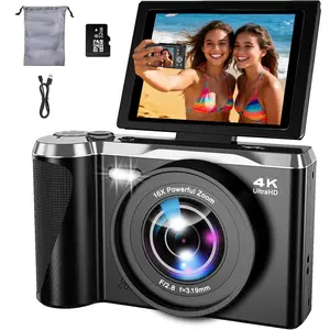 4K Digital Camera for Photography, 56MP Autofocus Camera with 180? Flip Screen, 16X Zoom Compact Vlogging Camera for YouTube & Travel, Beginner-Friendly Camera with 32GB SD Card