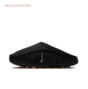 Black Thick-Soled Massage Slides, Orange Spherical Outsole, Breathable Fabric Upper, Pre-Game Recovery Tech Mules
