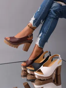Summer New Retro Fish Mouth Thick Sole High Heel Sandals, Waterproof Platform Shoes, Slimming Buckle Open Toe, European Style Casual Party Shoes