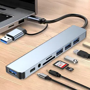 USB C Hub USB Splitter 8-in-1 USB Extender with 4 USB Port 1 USBC Jack TF/SD Card Reader 3.5mm Audio Output for MacBook Pro/iPad Pro/iPhone 17/16/15/Laptop/Galaxy Phones/More