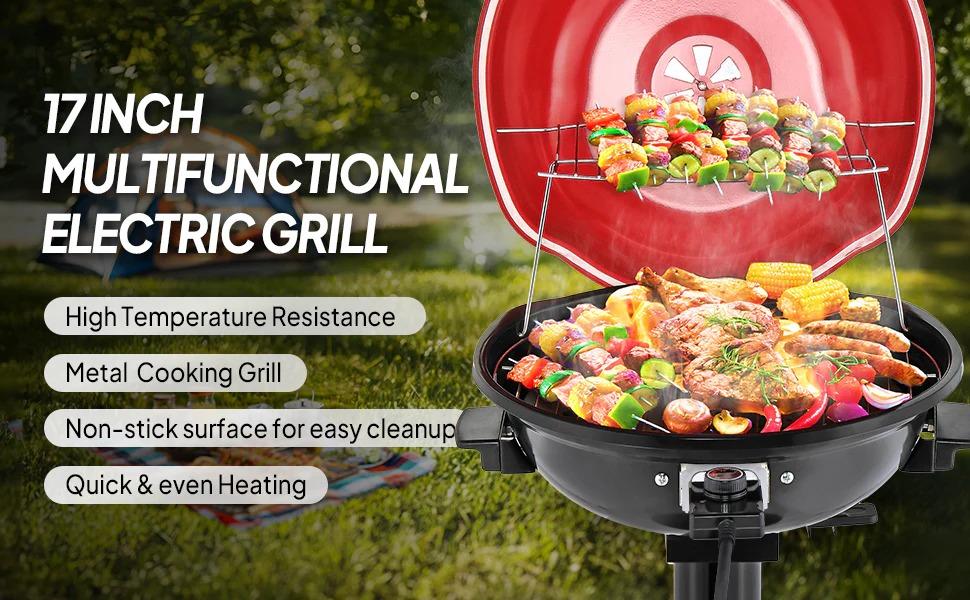 [TOP RATED - FLASH SALE] ROVSUN 1600W Vertical Electric Grill with Cover Red