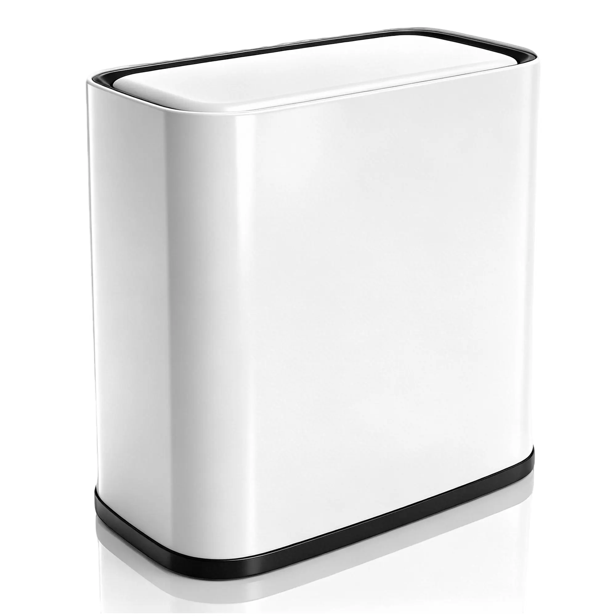 Pukomc 10L Slim Trash Can with Lid, Press Top Bathroom Garbage Can with Hidden Bag Holder, Narrow Wastebasket for Kitchen, Bedroom, Office & Laundry Room