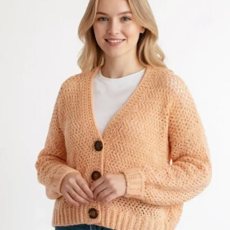 Women's Soft Handmade Knit Cropped Cardigan Sweater - Feminine Fitted Lady's Top, Comfortable Everyday Piece for Pairing with Jeans, Sundresses, Camisoles or Trousers