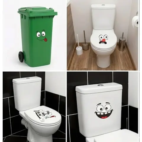 4/8-Piece Set、Two Sizes (20x20cm/30x30cm) – Fun Cartoon Expression Self-Adhesive Disposable Stickers: Decorative Decals for Bathroom Trash Cans, Refrigerators, and Walls.