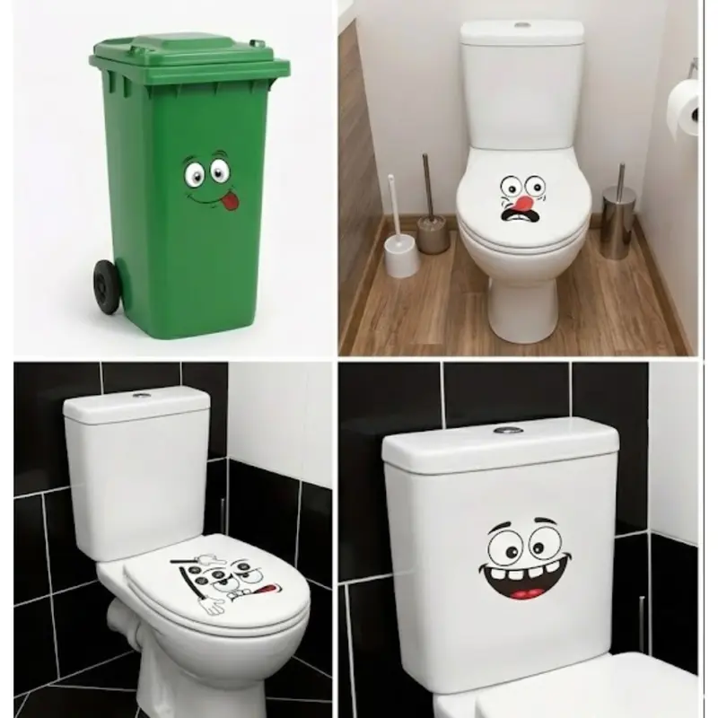 4/8-Piece Set、Two Sizes (20x20cm/30x30cm) – Fun Cartoon Expression Self-Adhesive Disposable Stickers: Decorative Decals for Bathroom Trash Cans, Refrigerators, and Walls.