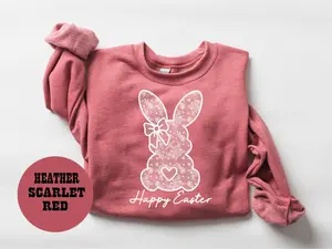 White Lace Bunny Coquette Bow Sweatshirt, Easter Sweatshirt, Lace Easter Coquette Shirt, Lace Bow Bunny Sweatshirt, Happy Easter Shirt