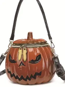 Latest Halloween Pumpkin Bag, Uncommon Design Creative Circular Concave Shape Crossbody Bag For Women, Large Capacity Vintage Silver/Gold Shoulder Bag For Moto Girls And Y2K Fashion, Halloween Purse, Perfect For Fancy Party Halloween Fashion & Gothic Fash