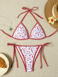 Women's Floral Print Bikini Set, Two-Piece Swimsuit with Adjustable Straps, High Waist Swimwear for Beach & Pool, Summer Fashion, Tie Back Bikinis, Flower Print Bikini