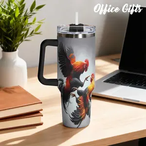 1pc 40oz Dynamic Rooster Art with Lid,Insulated Travel Mug, Thermal Cup, Vacuum Insulated Cup, Gift for Women Men, Ideal for Halloween, Independence Day, Memorial Birthday Gift, Coffee Cup, weird stuff