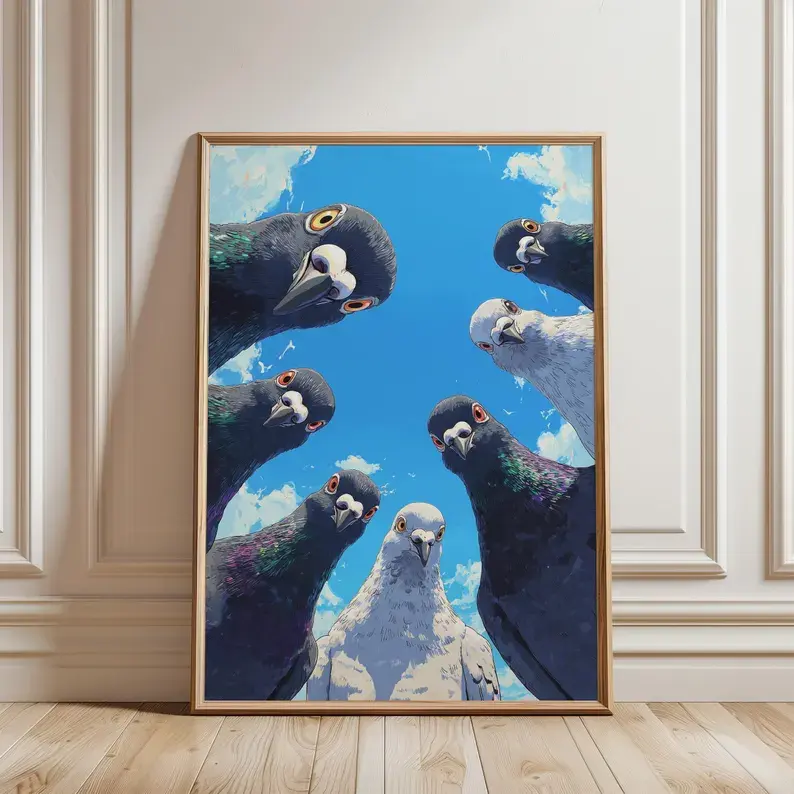 Funny Pigeon Artistic Print Poster, Unframed Animal Wall Decoration for Bathroom, Home Room Decor Photo