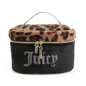 Leopard Print Faux Fur & PU Oval Train Bag