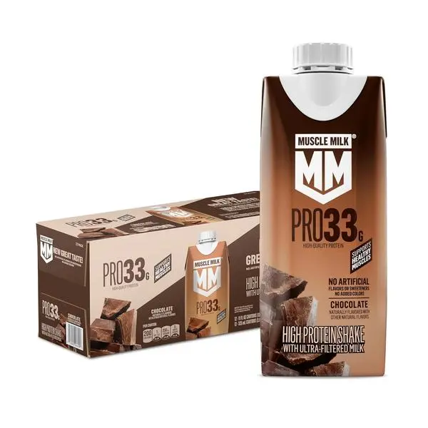 Muscle Milk Pro High Protein Shake, Chocolate, 11 fl oz Cartons, (12 Pack) Ultra Filtered Milk, 33g High Quality Protein Shake, 3g Sugar, 200 Calories, No Artificial Flavors or Artificial Sweeteners, No Added Colors