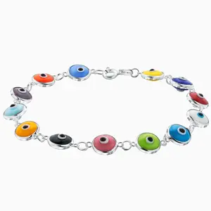 Sterling Silver Multicolored Evil Eye Bracelet