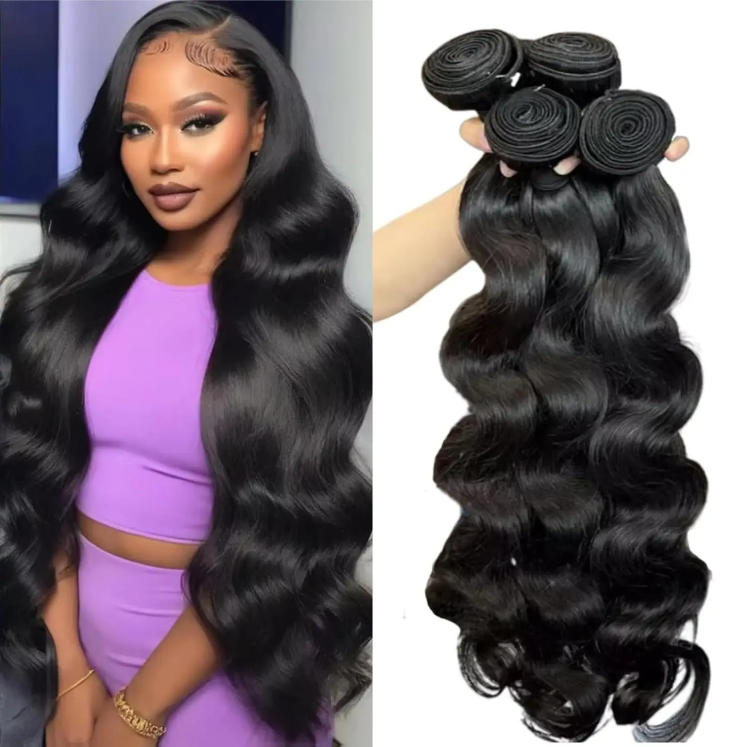 12A Human Hair Bundles 20 22 24 26 Inch Body Wave 100% Unprocessed Brazilian Virgin Hair 4 Bundles Deals Human Hair Extensions Quick Weave Human Hair Natural Black Color