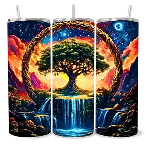 Tree Of Life 20 oz Tumbler - BPA Free, Stainless Steel, Leak Proof, Clear Lid, Includes Straw