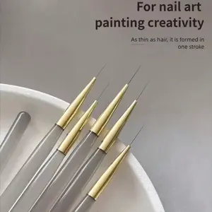 5pcs Delicate Nail Art Liner Brush Set Gray Acrylic Rod for Drawing Lines Floral Painting Ultra Fine Hook Line Sweeping Pen Professional Vintage Grid Nail Salon Tool