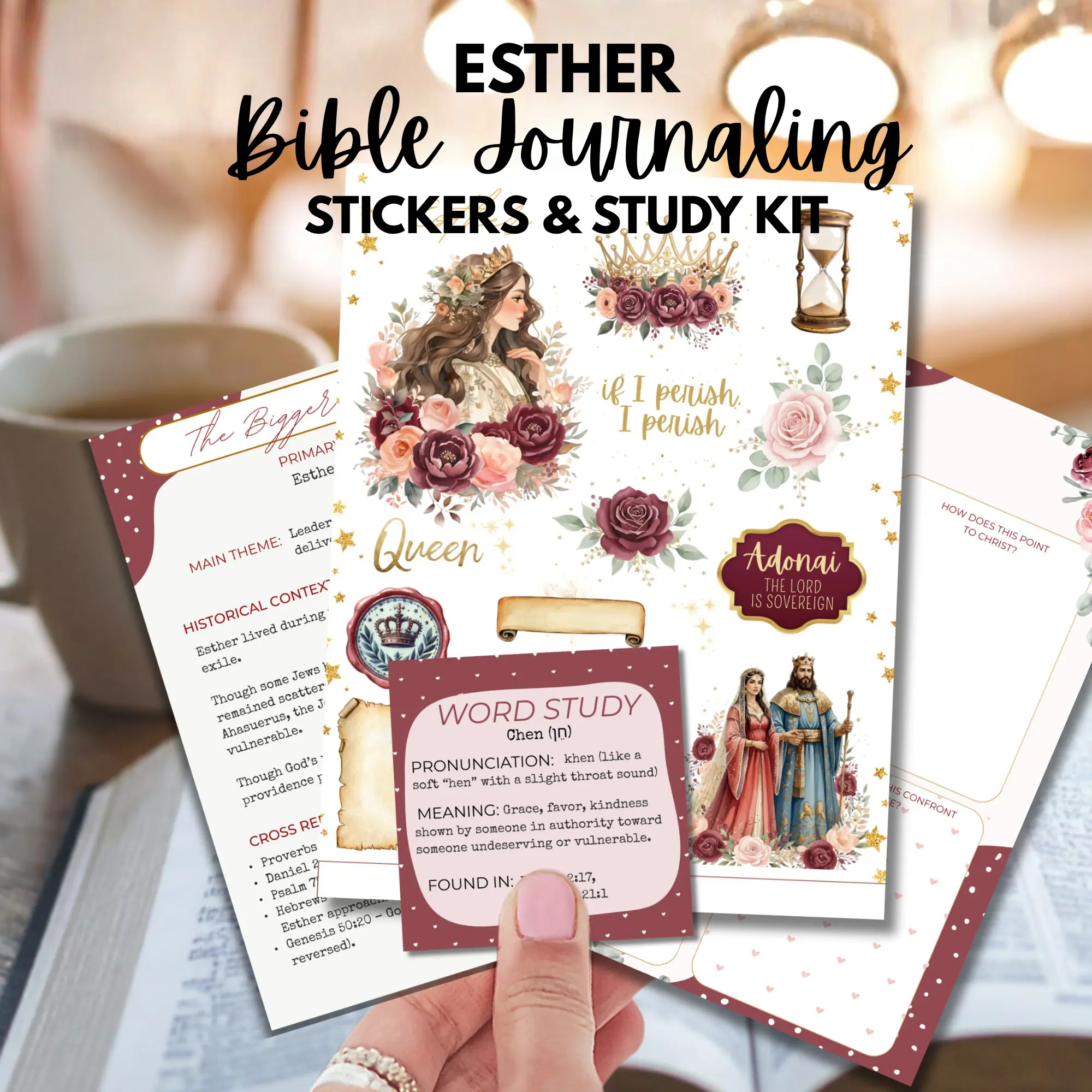 Esther Bible Journaling Sticker Sheet Christian Planner Watercolor Faith Stickers Women of the Bible Scripture Study Scrapbooking devotional