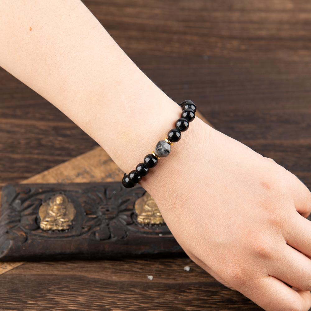 ARPURRAINA Obsidian & Black Tourmaline Bracelet – Black Grounding Stone for Manifestation & Protection, Healing Crystal Beaded Jewelry for Men Women, Perfect Christmas Gift for Mom Dad Valentine Birthday