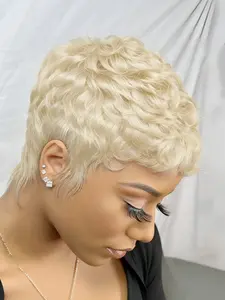 blonde 613 machine made short straight layered human hair wig for women pixie cut human hair wigs daily party cosplay gift use  wig