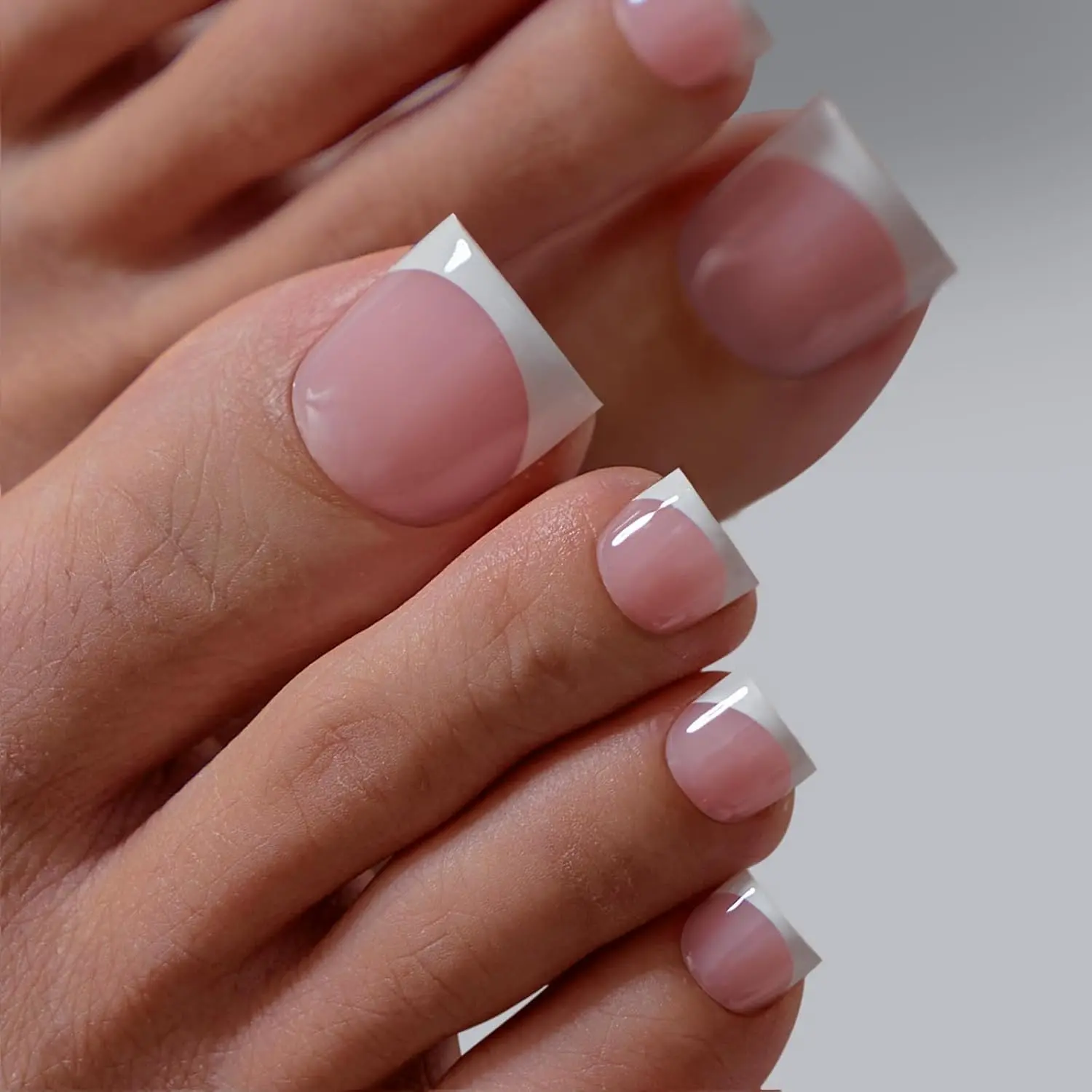 BTArtbox Press On Toenails - Lamp-Curable Sharp Square Toe Nail Press Ons with Glue for Women, Semi-Transparent French Tip Fake Toe Nail Tips in 15 Sizes - 30 Toenails Kit, Ma'am nail type quick