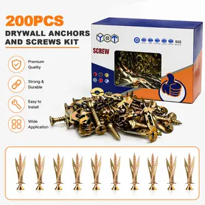 [Summervibes] 200-Piece No-Drill Screw Anchor Kit, Heavy-Duty Adjustable Bracket with Easy Setup, Multi-Surface Fastener for Drywall and Wood Home Hanging, Screw Anchors