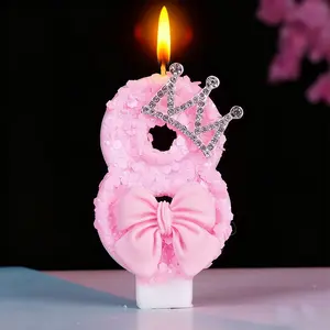 1pcs Sparkling pink birthday candles with rhinestone crowns and pink bows - glittery birthday and anniversary party decorations, DIY Friendly festive girl candles, birthday candles, Sparkling Detail, Elegant Touch, Cake Decorations