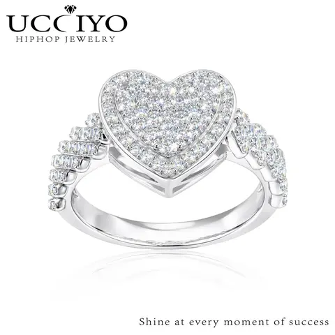 UCCIYO Heart-shaped Ring R444 S925 Sterling Silver Moissanite Ring for Women Men Hip HopJewelry Gift, Bridal Statement Ring Engagement Rings【#R444 】