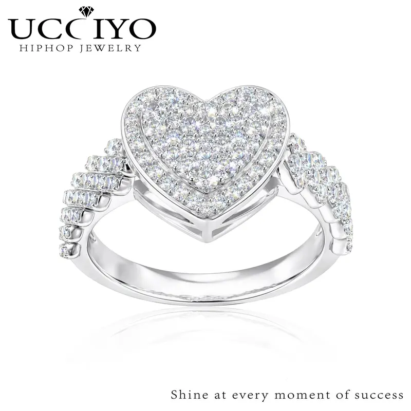 UCCIYO Heart-shaped Ring R444 S925 Sterling Silver Moissanite Ring for Women Men Hip HopJewelry Gift, Bridal Statement Ring Engagement Rings【#R444 】