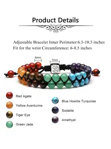 7 Chakra Natural Stone Beaded Bracelet, Unisex Yoga Meditation Energy Balancing, Healing Crystal Diffuser, Anxiety Relief Jewelry Gift