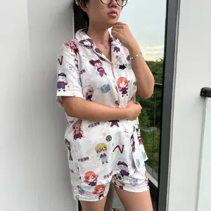 Juju1su Ka1sen Satin Pajama Set, Cute Anime Chibi Pjs, Anime Fan Sleepwear JJK001